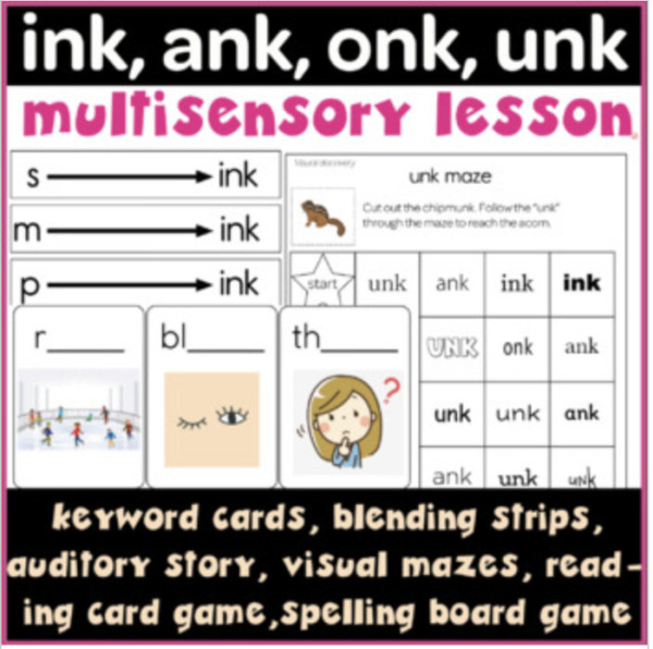 ank, ink, onk, unk glued sounds multisensory lesson