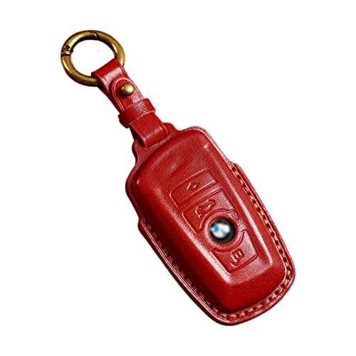 Wlighter Key Fob Case Compatible with BMW X3 X4 3 4 5 Series 100% Cow Leather Key Fob Cover (Red)