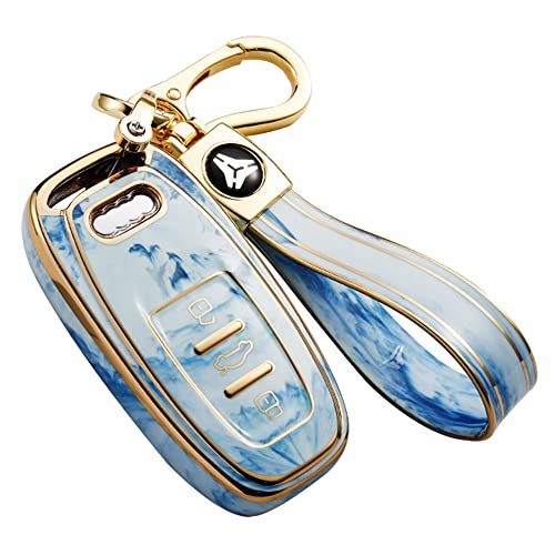 ontto Compatible with Audi Keyless Entry Key Fob Cover Marble Pattern Soft TPU Key Case Holder Blue