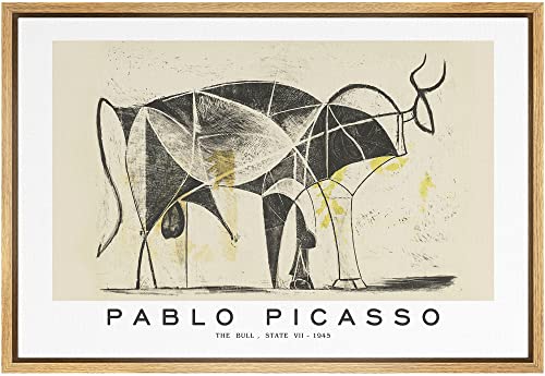 IDEA4WALL Framed Canvas Print Wall Art The Bull, State VII by Pablo Picasso Historic Cultural Illustrations Fine Art Traditional Colorful Retro for Living Room, Bedroom, Office – 16″x24″ Natural