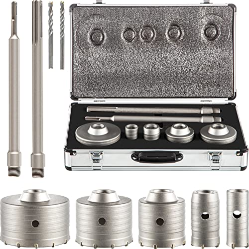 VEVOR Concrete Hole Saw Kit, 1-2/11″, 1-3/5″, 2-9/16″, 3-5/32″, 3-15/16″ Drill Bit Set SDS Plus & SDS MAX Shank Wall Hole Cutter w/a 4-1/3″ Connecting Rod for Concrete, Cement, Stone Wall, Masonry