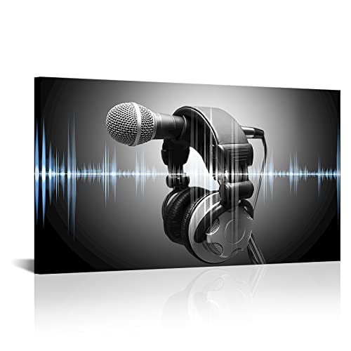 FEIFANMEI Music Canvas Wall Art Painting Headphone Microphone Canvas Picture Musical Instrument Artwork Large Print Stretched Modern Home Office Studio Bedroom Decor Ready to Hang 20″x36″