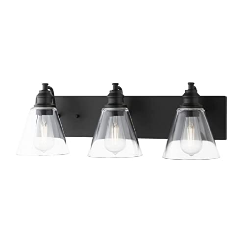 Hampton Bay Lighting 3-Light Matte Black Industrial Bathroom Vanity Light with Clear Glass Shades, 1012HBMBDI