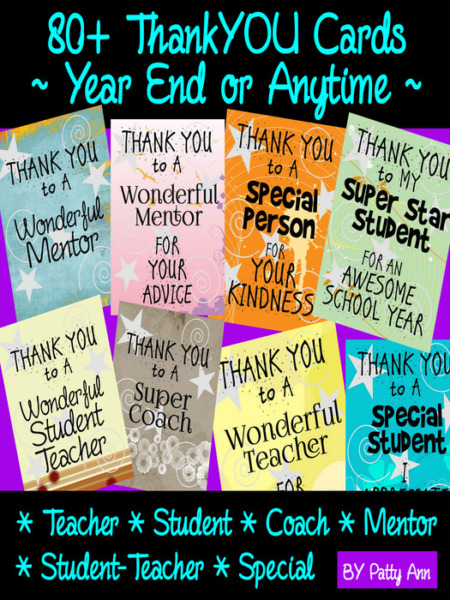 Thank You Note Greeting Cards 80+ Printable Student Teacher Coach Mentor Big Variety – No 2 Alike !