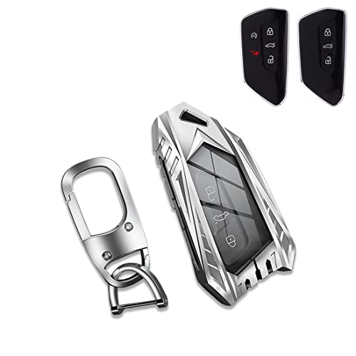JanneChou Zinc Alloy Smart Car Key Fob Case Cover Holder Fit for Volkswagen VW MK8 Golf/GTI Skoda Octavia With Keychain(Silver)
