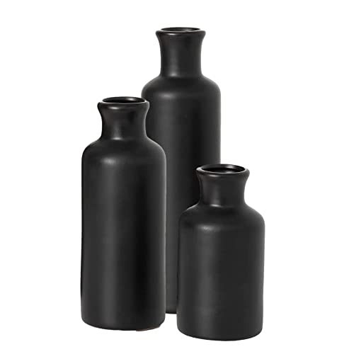 Sullivans Ceramic Vase Set – 3 Small Matte Black Vases, Modern Home Decor, Boho Vases, Sleek Matte Finish; Ideal Shelf Decor, Table Decor, Entryway- Modern Black (CM3038)