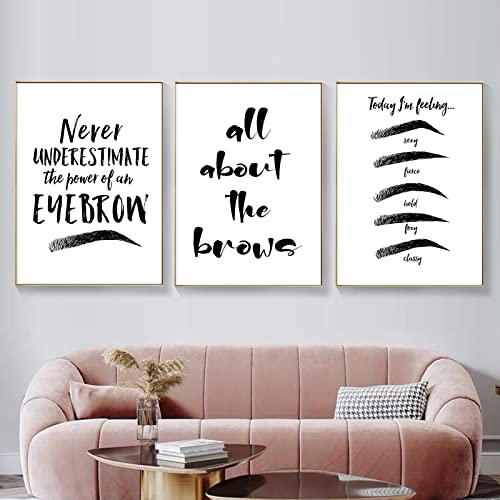 Eyebrow Pictures Beauty Salon Canvas Wall Art Black and White Minimalist Painting Fashion Inspirational Wall Decor Makeup Posters for Bedroom Modern Salon Art Minimalist Wall Art 16x24inchx3 Unframed