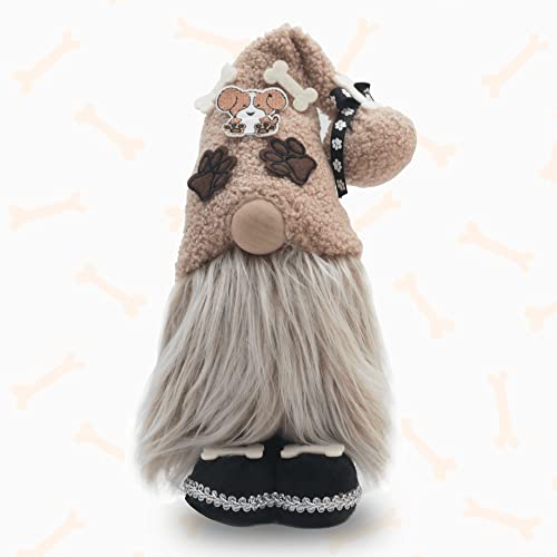 AWISBI Dog Bone Gnome Plush, Gnomes Decorations for Home, Dog Paw Gnome Decor, Farmhouse Coffee Bar Tired Tray Decoration Handmade Swedish Tomte, Dog Gift for Dog Lover, 15.8 inches, Brown