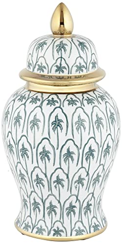 Dahlia Studios Palm Tree White and Green 14 1/2″ H Decorative Jar with Lid