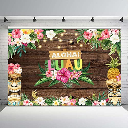 Avezano Aloha Luau Wooden Backdrop 7x5ft Summer Tropical Hawaiian Photo Background for Birthday Party Baby Shower Decor Banner Palm Leaves Flowers Photo Booth Studio Props