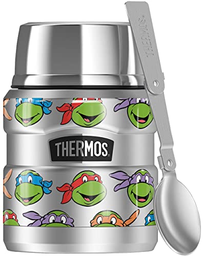 Teenage Mutant Ninja Turtles TMNT OFFICIAL Turtle Heads THERMOS STAINLESS KING Stainless Steel Food Jar with Folding Spoon, Vacuum insulated & Double Wall, 16oz