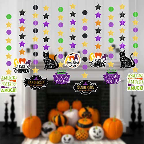 12 Pieces Halloween Witches Character Cat I Smell Children Hanging Decorations Halloween Swirl Ceiling Hanging Ornament for Trick or Treat Party Supplies Halloween Door Window Ceiling Decorations