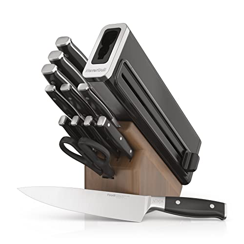 Ninja K52013 Foodi NeverDull Premium 13 Piece German Stainless Steel Wood Series Knife System with Built-in Sharpener, Walnut Stain/Black