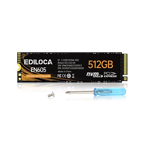 Ediloca EN605 512GB M.2 SSD, NVMe1.3 PCIe Gen3 x4 SSD Internal Hard Drive, M.2 2280 – Read/Write Speed up to 2150/1600 MB/s – Internal SSD Compatible with Laptop & PC Desktop