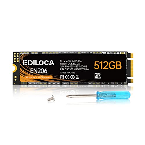 Ediloca EN206 512GB 3D NAND M.2 SSD, M.2 2280 SATA III 6Gb/s SSD Internal Hard Drive, Read/Write Speed up to 550/460 MB/s, Compatible with Ultrabooks, Tablet Computers and Mini PCs