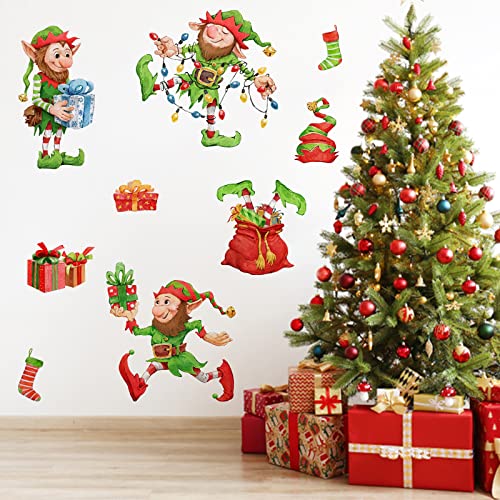 Mfault 2023 New Year Merry Christmas Elf Wall Decals Stickers, Funny Santa Claus Gifts Stockings Winter Holiday Decorations Bedroom Art, Xmas Home Kitchen Living Room Party Decor