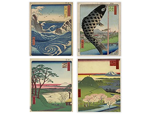 Utagawa Hiroshige Japanese Scenery Prints Art – Set of Four Gallery Wall Photos (8×10) Unframed Print Poster – Great Home Decor and Gift For People Who Are Into Japanese Culture Heritage and History