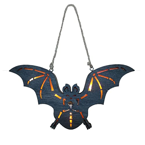 Anseetry Halloween Bat Hanging Sign, Welcome Sign for Front Door, Led Wooden Cutout Hanging Bat Halloween Door Sign Window Wall Hanging Ornament for Home Outdoor Indoor Decoration (Wood Color,One)