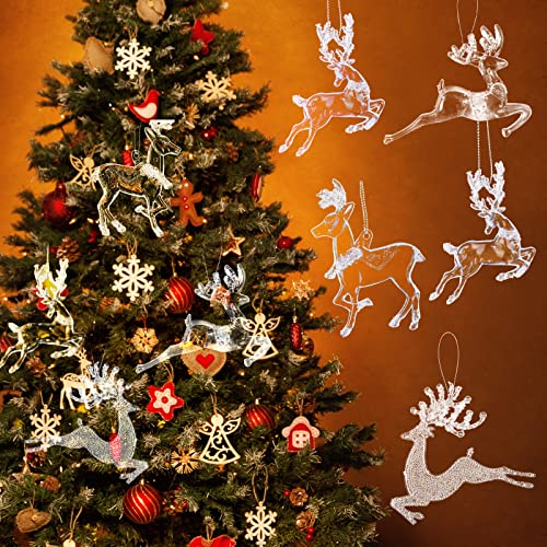 Set of 12 Hanging Reindeer Ornament Crystal Acrylic Holiday Reindeer Figurines Deer Clear Christmas Ornaments for Christmas Tree Indoor Home Decoration, 2.7 Inch, 3.1 Inch, 4 Styles