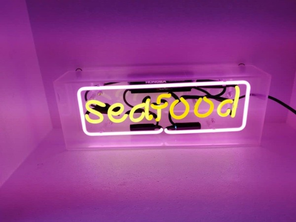 boxneon0022 Seafood Neon Sign with Acrylic Box Restaurant Wall Decor Advertising Display