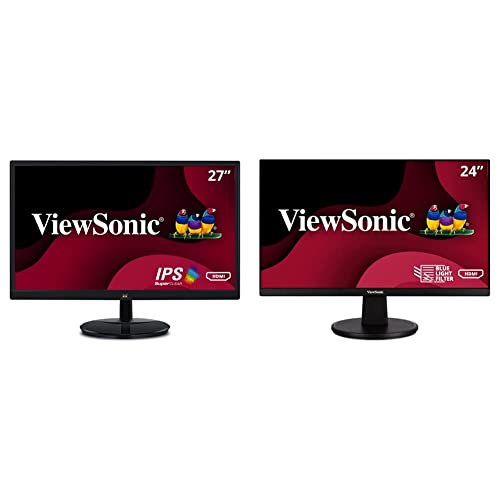 ViewSonic VA2759-SMH 27 Inch IPS 1080p LED Monitor with HDMI and VGA Inputs & VA2447-MH 24 Inch Full HD 1080p Monitor with Ultra-Thin Bezel, Adaptive Sync, 75Hz, Eye Care, and HDMI