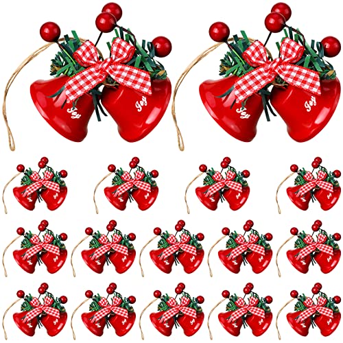 16 Pcs Red Christmas Bells Metal Vintage Christmas Bells Ornaments Decorations with Joy Christmas Tree Hanging Ornament Bells for Christmas Holiday Fireplace Home Decor