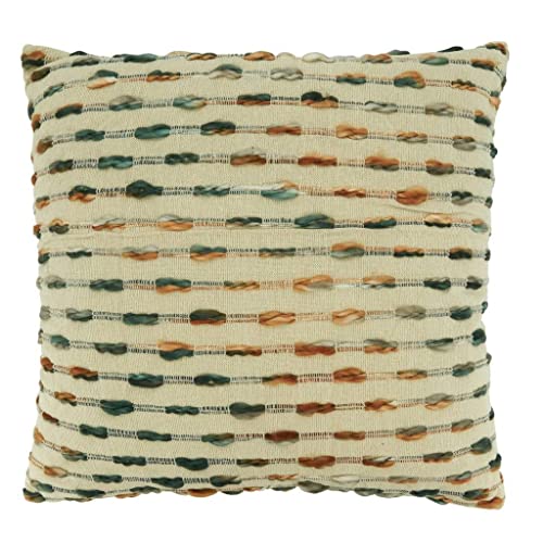 Fennco Styles Multicolor Striped Woven Cotton Decorative Throw Pillow 20″ W x 20″ L – Modern Textured Cushion Case for Home, Couch, Bedroom, Living Room and Office Décor