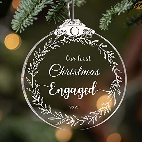 Our First Christmas as Mr Mrs Married 2023 Ornament Wedding Decoration Ornaments New Home 3″ Gift Engagement Newlywed Holiday Keepsake Decor (Glass Engaged)