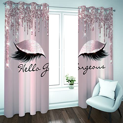 LINQI Spark Rose Gold Drips Makeup Kids Curtains 2 Panels, Blackout Window Treatments, Lashes Hello Thermal Insulated Grommet Drapes for Bedroom Living Room Door (42” W x 63” L) | The Storepaperoomates Retail Market - Fast Affordable Shopping