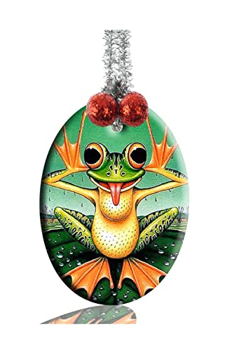 FQJNS Ceramic Ornament Cute Frog Oval Porcelain Christmas Ornament for Hanging On Christmas Tree Home Decoration