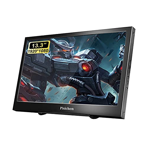 Pisichen Portable Monitor 13.3 Inch Full HD 1080P IPS Screen, Small HDMI Monitor with USB/HDMI Built-in Speakers Monitor for Laptop PS4 Xbox Ones, Plug & Play