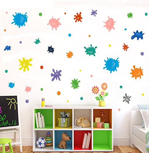 Multicolor Wall Decals Colorful Paint Splatters Kids Wall Stickers Decor for Art Room Playroom Bedroom Classroom Nursery Kids Daycare Wall Decorations