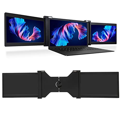 Triple Laptop Screen Extender, Rotatable Portable Monitor for 13.3-16.5″ Notebook, 13.3″ FHD 1080P IPS Display, Type C Plug and Play, for PC, Mobile, PS3, PS4(Black)