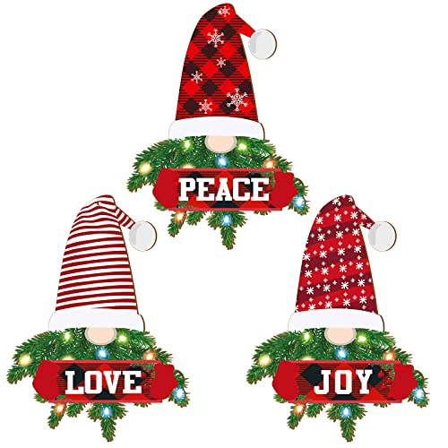 3 Pcs Christmas Wooden Gnome Wreath Hanging Porch Decor Christmas Front Door Decor Joy Peace Welcome Signs Holiday Decorations Rustic Farmhouse Decorations for Xmas Home Indoor Outdoor