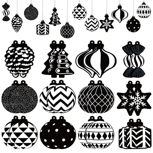 Geosar 36 Pcs Christmas Buffalo Black and White Ornaments, Wooden Christmas Tree Decorative Hanging Ornaments Snowflake Peppermint Candy Christmas Decorations for Xmas Holiday Party Farmhouse Decor