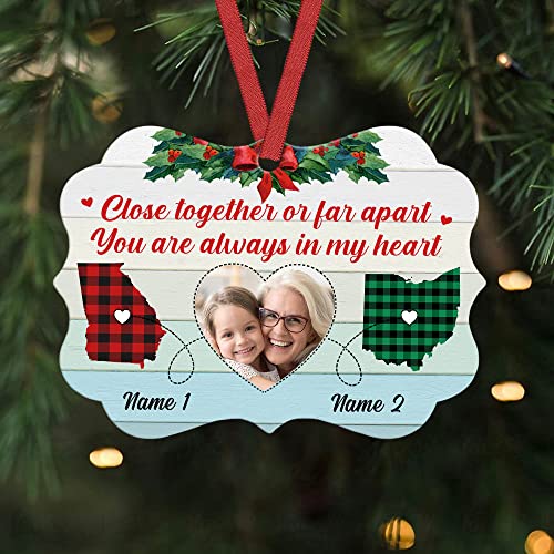 Personalized Christmas Ornament for Family from Kids State to State Gifts Custom Name Close Together Or Far Apart You are Always in My Heart Garland Ceramic Hanging Tree On Christmas