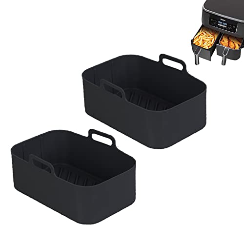 2pcs Air Fryer Silicone Pot for Ninja Foodi Dual DZ201 ,Reusable Air Fryer Silicone Liners,Rectangle Air Fryer Basket 8QT, Air fryer Accessories (2PCS, black)