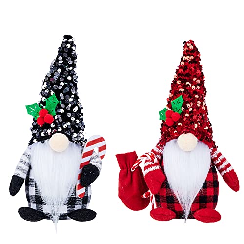 ENMOLOVE Christmas Gnomes Plush Christmas Decorations, Stuffed Gnomes Tiered Tray Decor, Faceless Doll Buffalo Plaid Gnome Gifts (BR-2PCS)