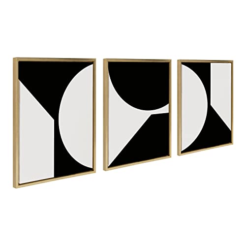 Kate and Laurel Sylvie Minimal Max Mod Set Framed Canvas Wall Art by The Creative Bunch Studio, 3 Piece 18×24 Gold, Modern Geometric Art Set of 3 Wall Décor