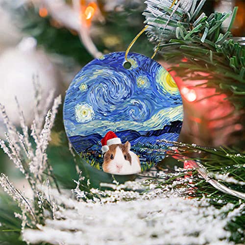 Guinea Pigs Christmas Ceramic Ornaments 2022-Starry Night Holiday Present Xmas Tree Decorations Cute Animal Home Decor Ornament Flat Circle Ceramic Ornament 3In Xmas Ornament with Gift Box | The Storepaperoomates Retail Market - Fast Affordable Shopping