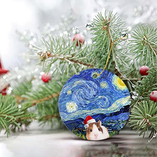 Guinea Pigs Christmas Ceramic Ornaments 2022-Starry Night Holiday Present Xmas Tree Decorations Cute Animal Home Decor Ornament Flat Circle Ceramic Ornament 3In Xmas Ornament with Gift Box | The Storepaperoomates Retail Market - Fast Affordable Shopping