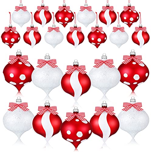 12 Pieces Christmas Peppermint Candy Ornaments Candy Ball Decorations Red and White Dots Stripes Ornaments for Christmas Tree Holiday Wedding Party Decoration, 3.1 x 2.6 Inch (Exquisite Style)