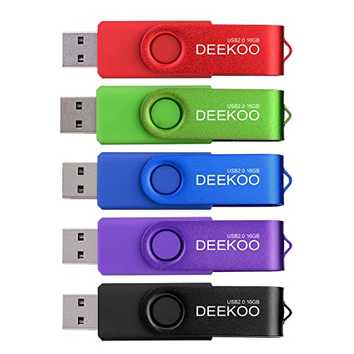 DEEKOO Flash Drive 16GB Thumb Drives Memory Sticks Jump Drive 5Pack 16GB USB 2.0 Flash Drives Mixed Colors: Black Red Blue Purple Green