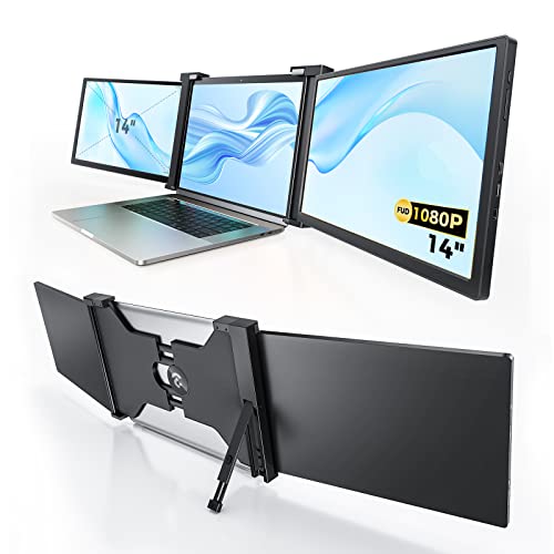 SOOMFON 14 Inch Triple Portable Monitor 1080P@60Hz Laptop Screen Extender for Dual Monitor Display, Portable Triple Screen for 14″-17″ Laptop, Support Windows, Chrome, Mac System