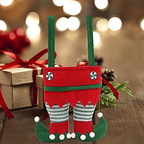 sistwon 4 Pcs Christmas Red Elf Pants Candy Bag, Elf Foot Socks Candy Bags Christmas Decorations Candy Cookie Gift Bag
