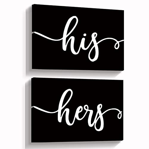 His Hers Matching Black Canvas Wall Art Prints Couple Themed Art Decor for Home Bathroom Bedroom Living Room,Couples Husband Wife Boyfriend Girlfriend Gifts，11”x14”Inch Paintings Set of 2 Art Decor