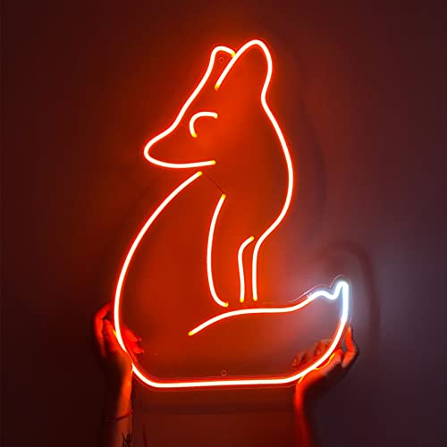 Fox Neon Sign for Wall Decor, Animal Led Sign Fox Night Light, 3D Orange Fox Neon Sign Light for Kids Bedroom Dorm Home Bar Stores, Cute Anime Fox Lamp for Girls Boys, Holiday Birthday Gift – 15.7″