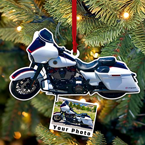 Kool-Kool Personalized Photo Motorcycle Christmas Ornament, Laser Cut 3.5×3.5 Acrylic Christmas Tree Home Decor Hanging Ornament, Birthday Xmas Gifts Decor for Biker, Motorcyclist.