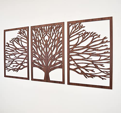 Zen Tree Wood Wall Art 3D Panels Set of 3 Textured Wall Art, Trees Wall Decor, Forest Mountains Artwork, Boho, Modern Farmhouse Gift