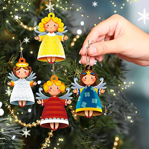 20 Pieces Christmas Tree Ornaments Hanging Angels Decor Xmas Tree Fireplace Wooden Angel Ornaments Angel Pray Sign Christmas Season Holiday Wedding Party Decorations for Children Teens